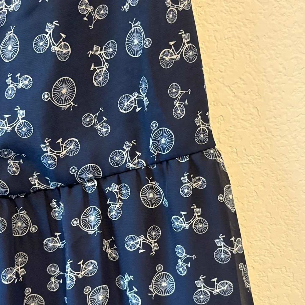 Speechless Navy and White bicycle Patterned sleeveless Dress Medium - Picture 4 of 5